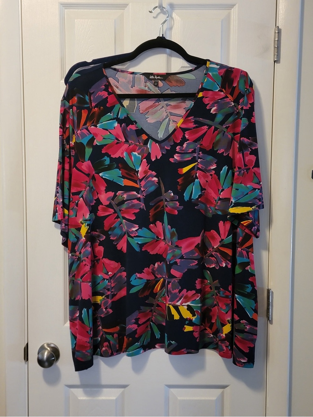 Ulla Popken Matte Jersey V-Neck Short Sleeve Tunic Top
